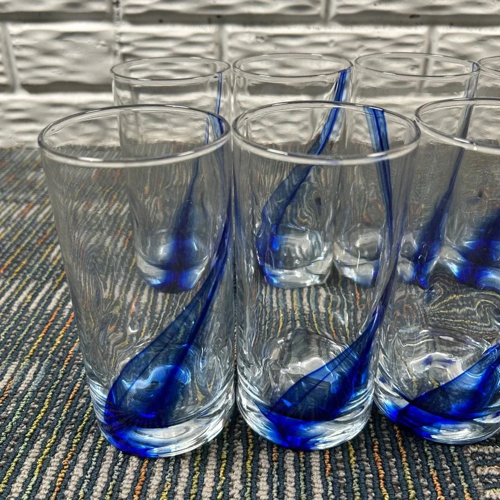 Libbey Impressions Tumblers 16.7 oz Blue Ribbon Swirl Drinking Glasses Set of 8